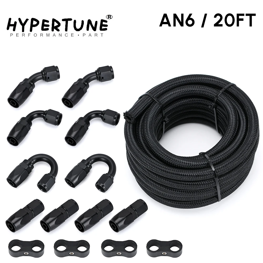 

6 метров/20 футов, AN6 6AN, нефтетопливные фитинги, конец шланга 0 + 45 + 90 + 180 градусов, из нержавеющей стали, Плетеный Топливный Шланг для масла, черный шланг с зажимами