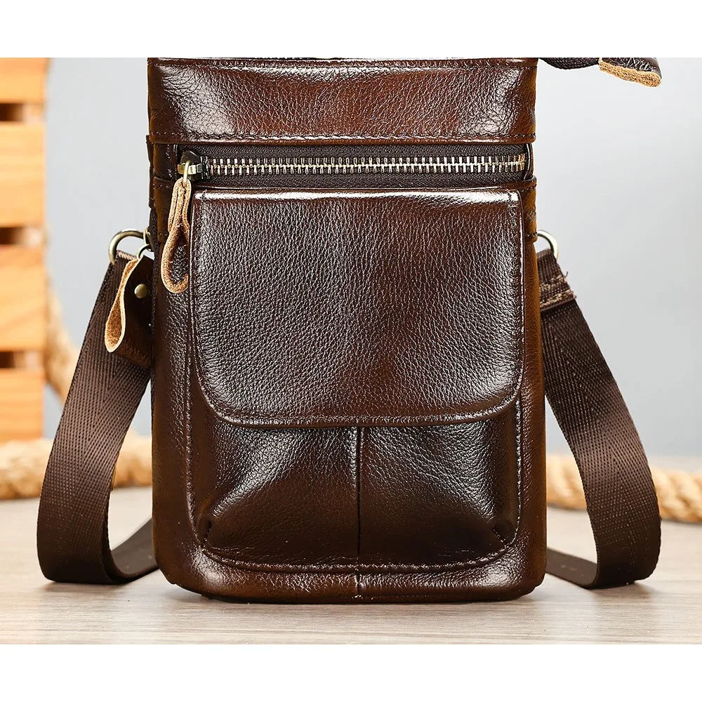 

Кожаная мини-сумка через плечо, мужская универсальная модная мужская сумка через плечо из воловьей кожи, маленькая подвесная модная сумка через плечо в стиле ретро