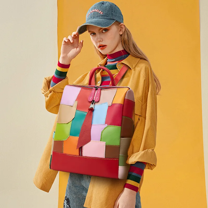 

Европейский/американский модный красочный персонализированный рюкзак контрастного цвета, повседневный и универсальный рюкзак большой вместимости