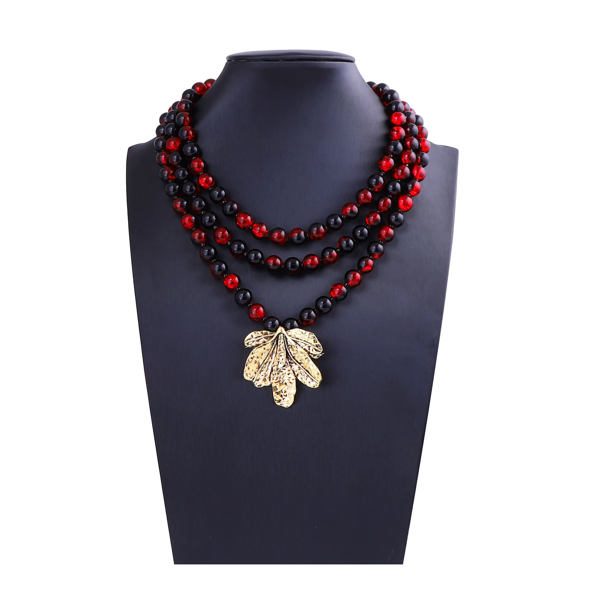 

ZAA Vintage Women Jewelry 2025 Trend Glass Beads Handmade Chain Necklaces Leaf Pendant Personalized Holiday Party Accessories