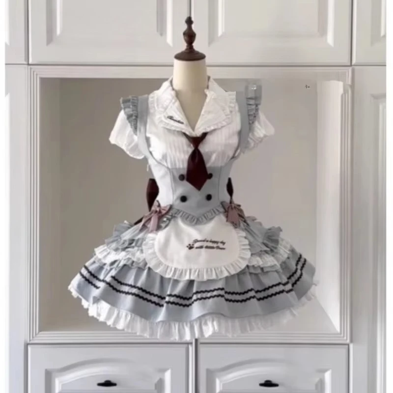 2025 New Japanese Summer Cute College Style Doll Feeling Lolita Striped Shirt Waist Thin Vest Skirt Three-piece Suit For Women