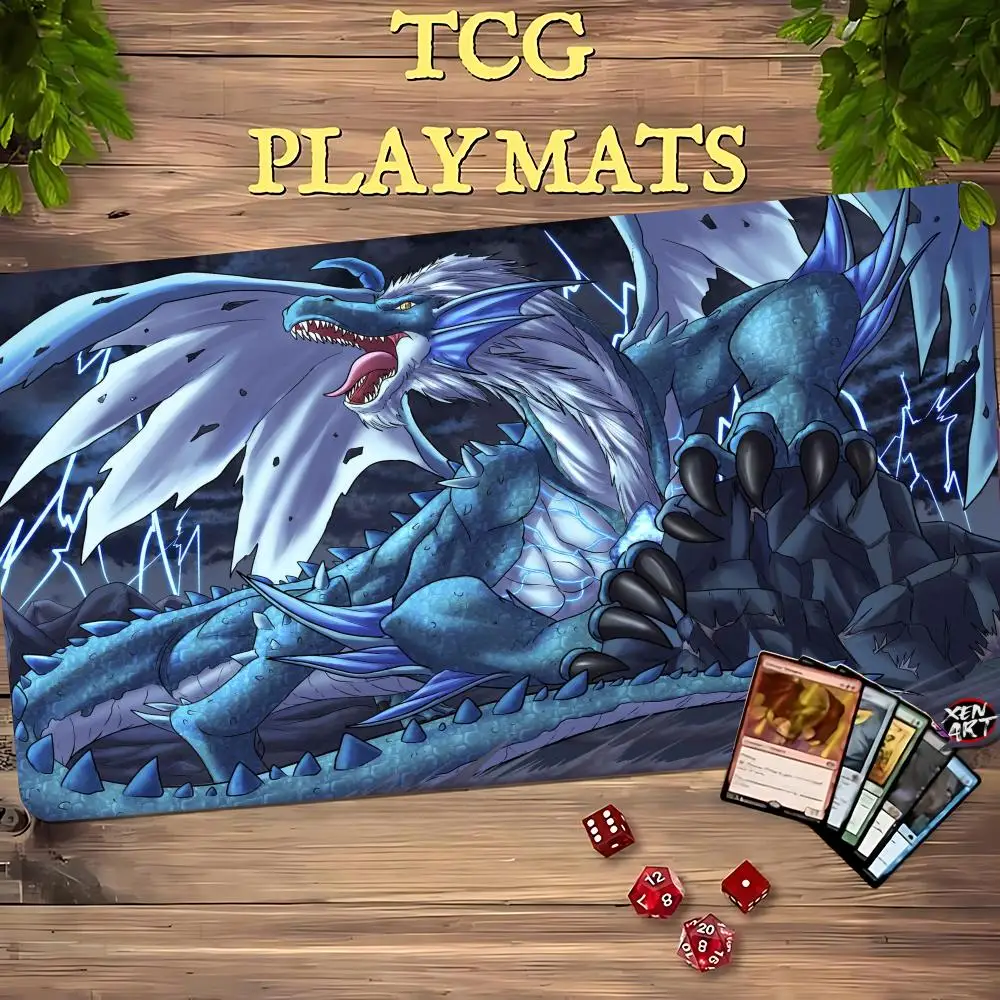 Frost Crystal Ice Dragon TCG Playmat 35X60CM Magic Card Battle Mat Non‑Slip Durable Stitched Edge Large Tabletop Playmat