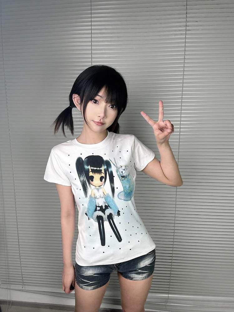 미적 의류 그래픽 T 셔츠 여성용 그런지 의류 베이비 티셔츠 Y2k 탑 여성용 티셔츠 Kpop 90s 빈티지 의류 고딕