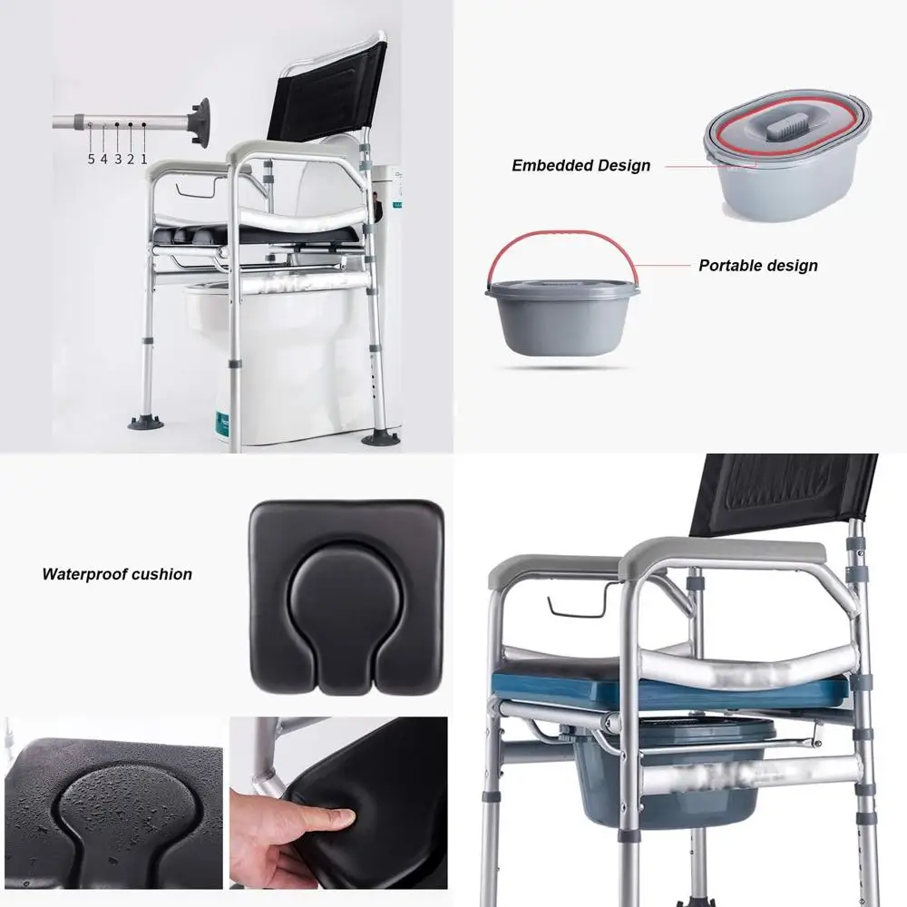 

Медицинское кресло-туалет XWZJY для прикроватного использования, стул-ходунки для пожилых и людей с ограниченными возможностями, с мягкими подушками, ручками и регулируемой высотой поддонов