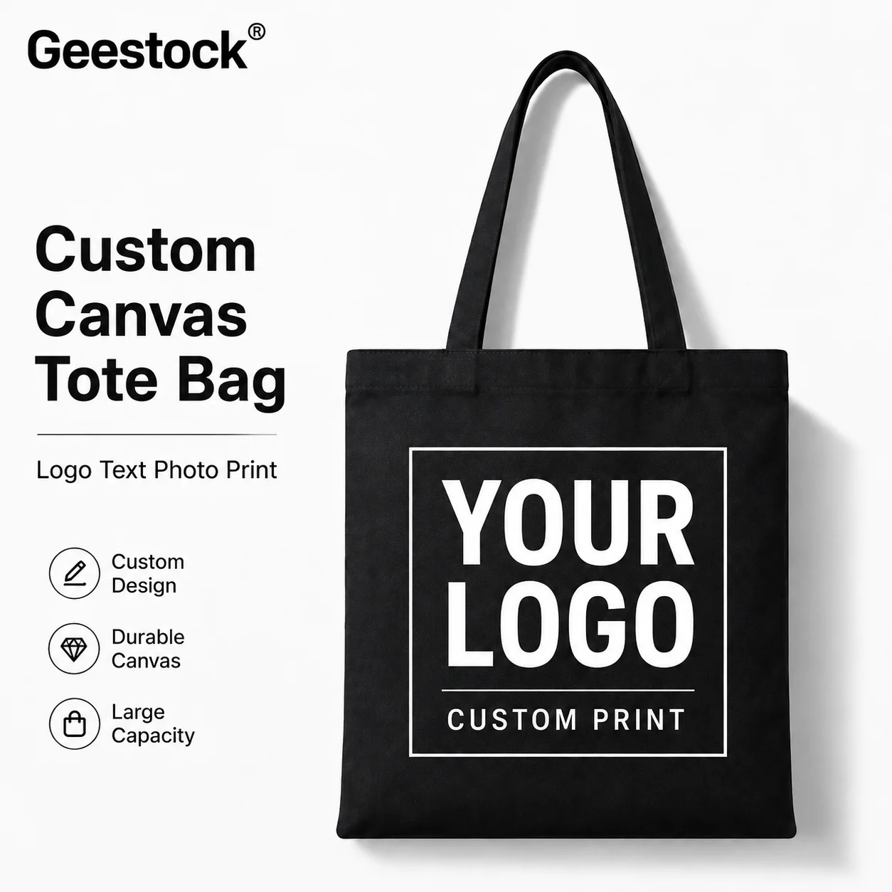 Custom Canvas Tote Bag Personalized Logo Printed Black Shopping Bag Bulk For Student Club Welcome Week Orientation Giveaway Bags