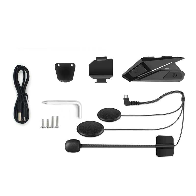 1 Set Black ABS Motorcycle Helmet Headset Bluetooth 5.0 Intercom Wireless Earphone Stereo With Mic