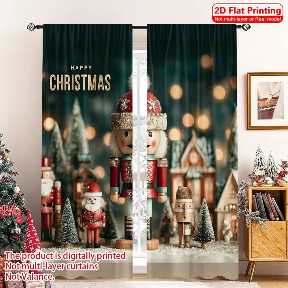 

2pcs 2D flat printing Christmas Drapes Christmas Holiday Town Machine Washable Fabric Without Electricity Birthday Party for