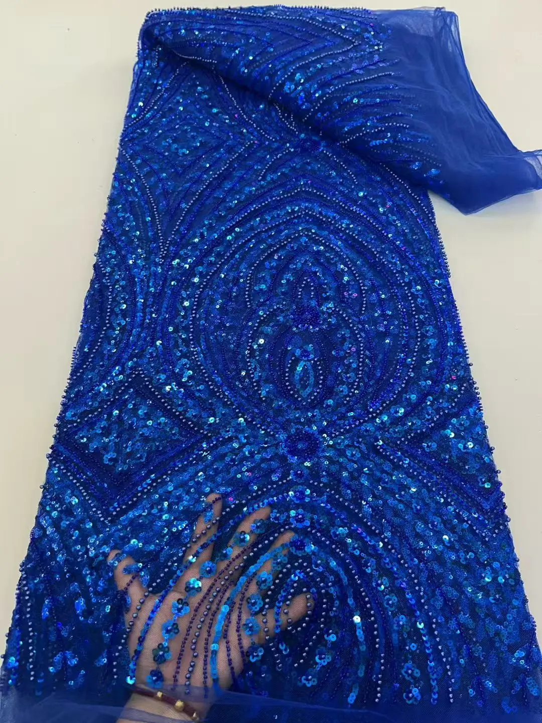 

Royal Blue African Sequins Beaded Lace Fabric, Sequined Embroidery, French Nigerian Lace Fabric, Wedding Dress, High Quality