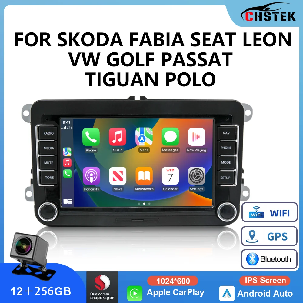 CHSTEK Car Radio CarPlay Android 13 Player Multimedia for Volkswagen Amarok Beetle Bora Caddy EOS 2006-2015 Bluetooth GPS WIFI