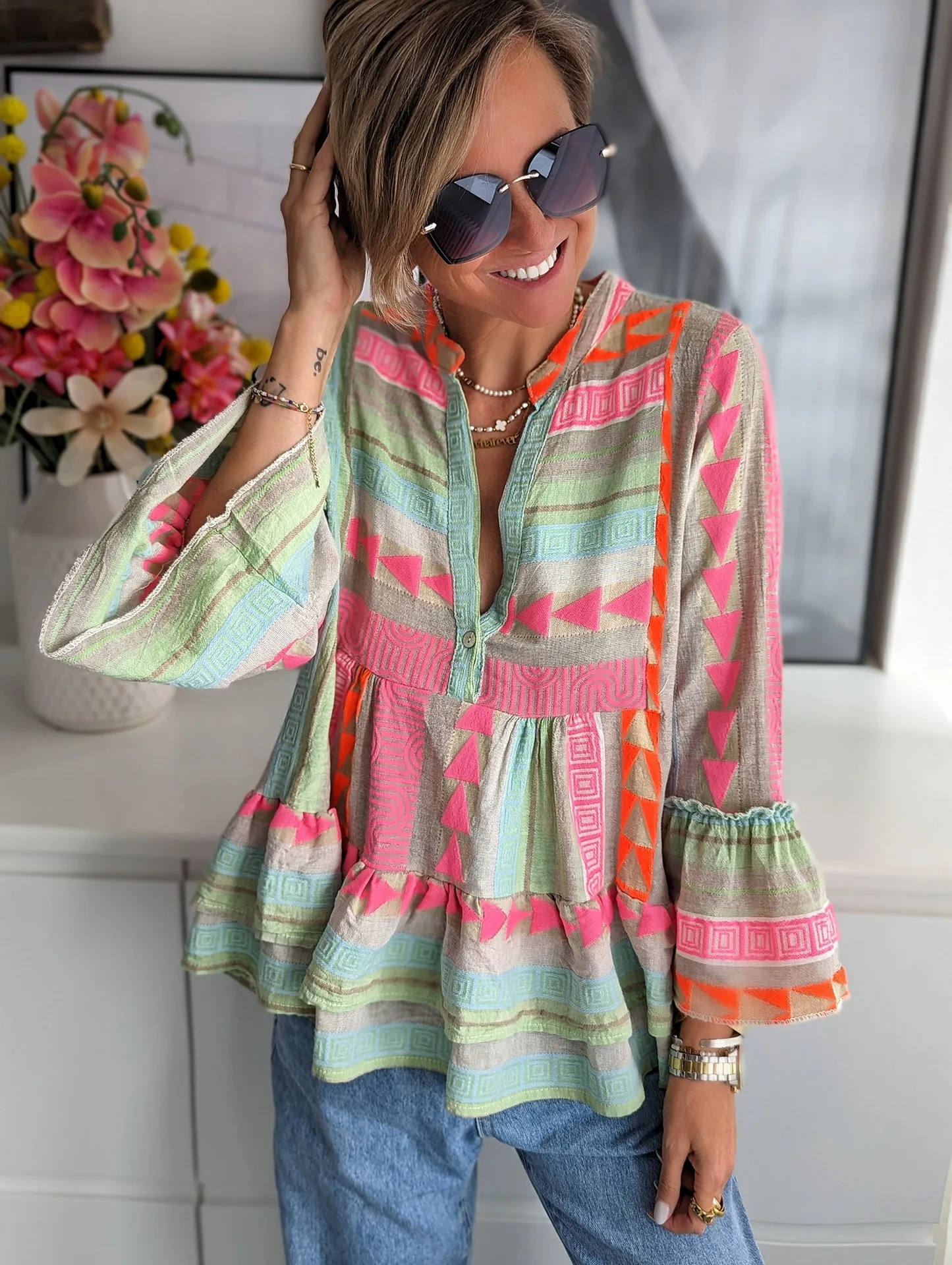 Herbst Slim Fit Long Sve Bedrucktes irt Damen Faion Ele Sle Casual Busin Bürokleidung