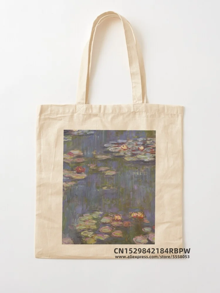 Claude Monet - Flower Beds at Vétheuil Tote Bag  Girls Pacakge Hand Bag Women Eco Reusable Shoulder Shopper Bags Bolsas De Tela