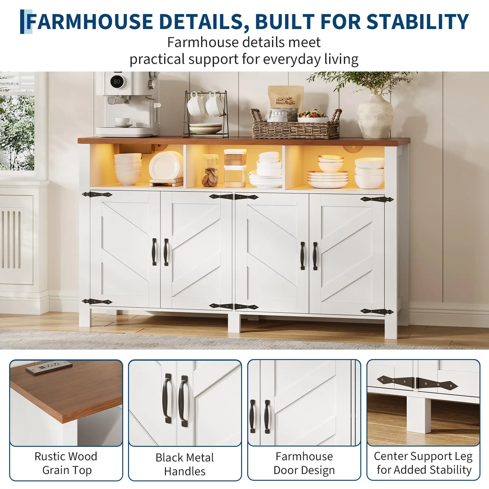 Farmhouse LED Buffet Cabinet 6