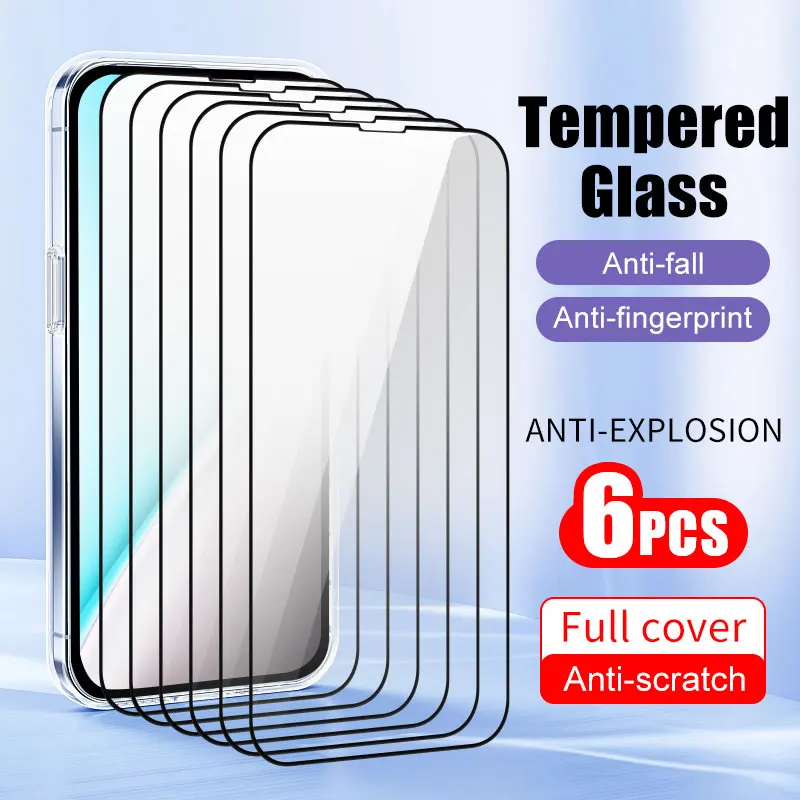 6Pcs phone screen protectors for iPhone 15 14 Plus 13 Mini 12 Pro Max 11 X XR XS tempered glass protective film Glass smartphone