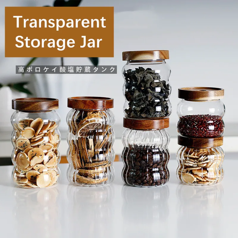 

Glass Sealing Jar Large Capacity Glass Sealing Jar Lid Sealing Storage Wooden Lid Coffee Bean Storage Jar Organizer Kitchen