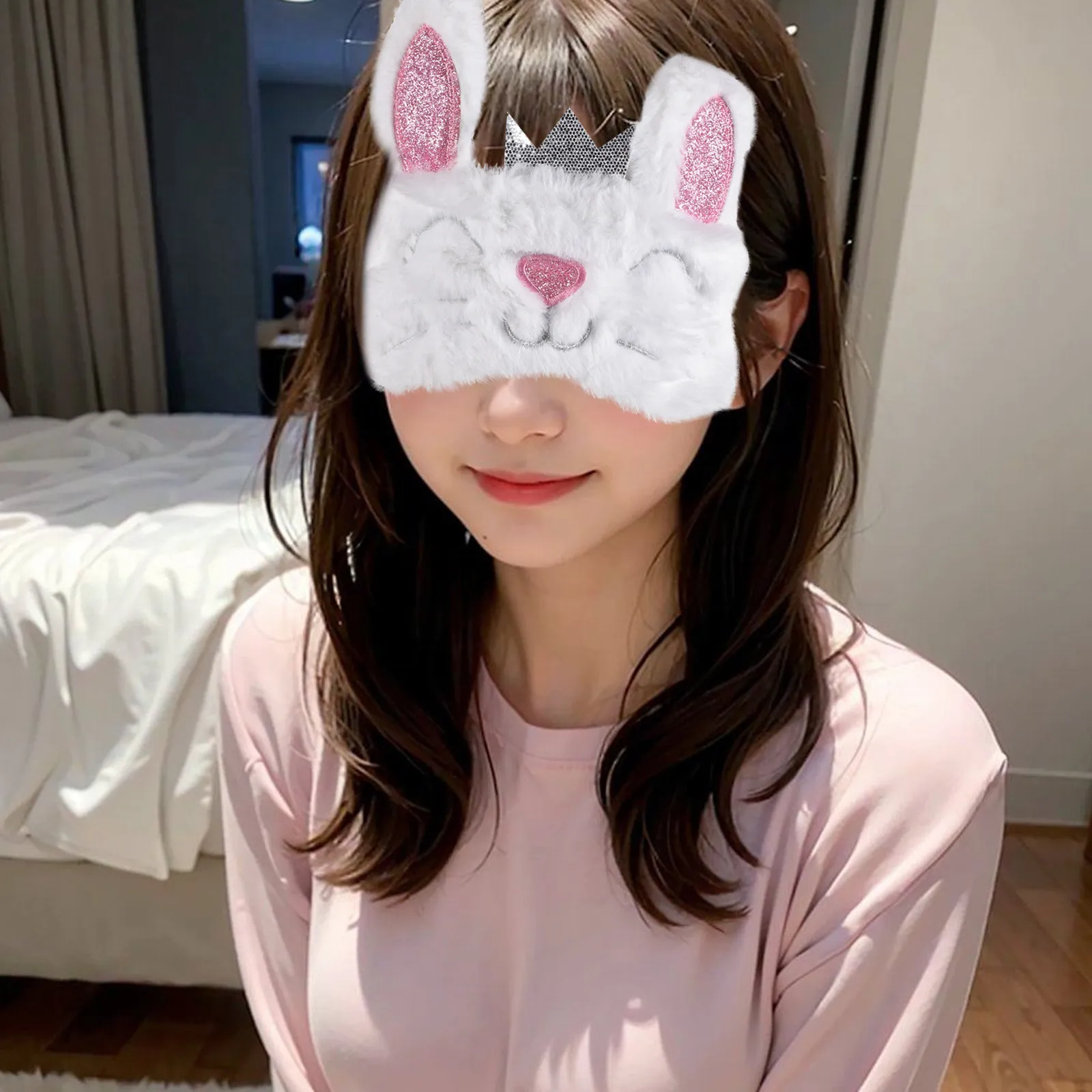 1pc Rabbit Sleeping Eye Mask Soft Washable For Women Elastic Band Travel Nap Home Sleep Improvement Blindfold Hair Care