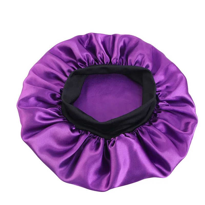 3 TEILE/LOS Frauen Satin Nacht Schlaf Haar Kappen Breites Band Feste Elastische Motorhaube Kopf Abdeckung Schlafen Hut Dusche Kappe Haar Zubehör – Detail 3