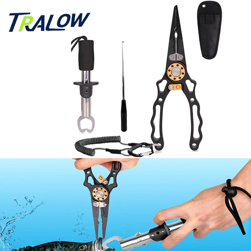 

TRALOW Fish Lip Gripper Pliers - Muti-Function Hook Remover and Split Ring Pliers for Fly Fishing, Ice Fishing, Fishing Gear