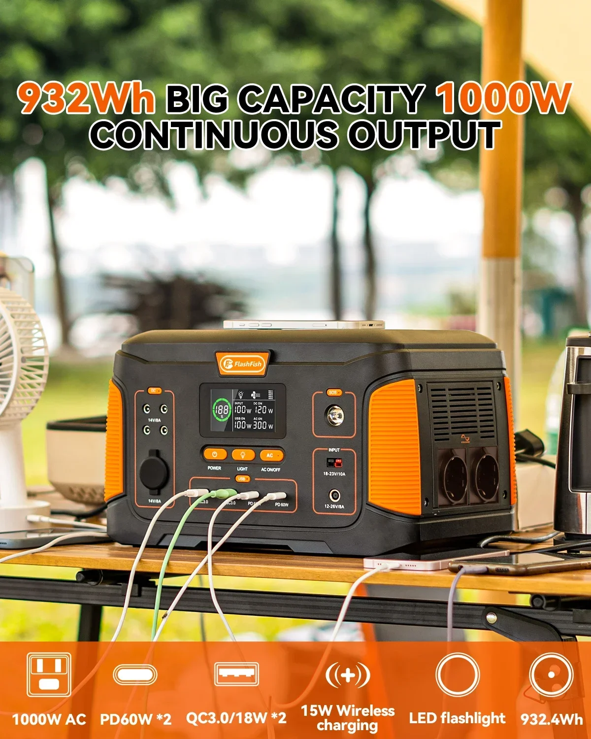 1000W 932.4Wh Zewnętrzna Przenośna Stacja Zasilania Generator Solarny Akumulator z Panelem Solarnym 100W Kompletny Zestaw do Domu Kempingu EV RV