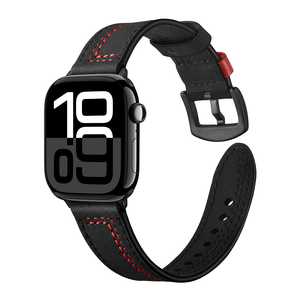 Correa de cuero de alta gama para Apple watch10 6 5 4 SE 46mm 44mm 40mm 42mm pulsera clásica transpirable iwatch Ultra 9 8 7 41mm 45mm