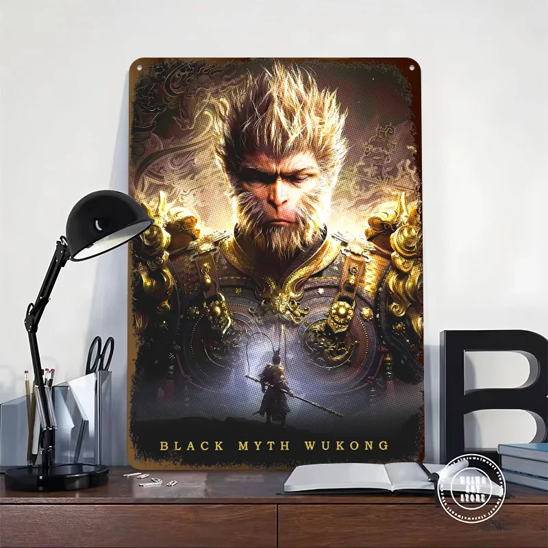 Black Myth Wukong Printed Poster Customized Wall Art Retro Vintage Metal Tin Signs for Bedroom Decoration Gaming Home Deco House