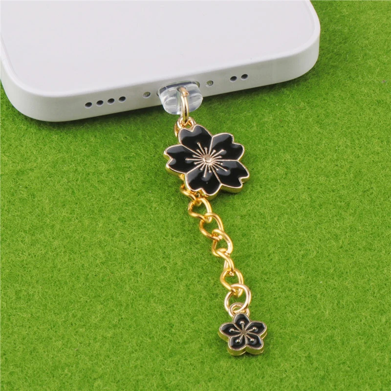 Lindo enchufe antipolvo para iPhone tipo C, accesorio con encanto de flores de cerezo, puerto de carga, protección contra el polvo, tapón de teléfono, Jack de 3,5 MM, tapa antipolvo