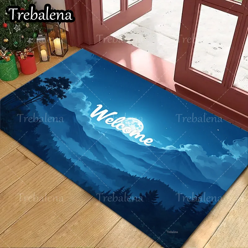

1pc Welcome Door Mat Mountain Moon Night Welcome Mat Soft Non Slip Doormat Home Decor