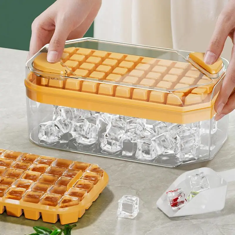 Ice Trays for Freezer Portable Easy Release Ice Cube Holder Square Mold with Bins Freezer Trays with Lids Ice Cube Maker Ice