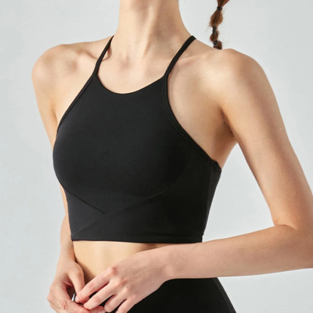 Solid Color Tight Fitness Women Sport Bra Y Line Strap High Neck Gym Yoga Bra Athletic Underwear Soft Top Workout With chest Pad