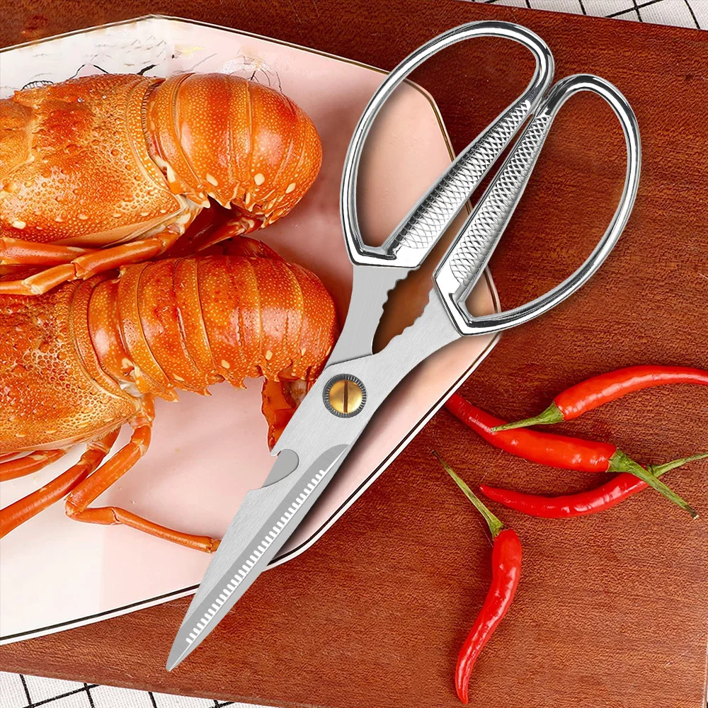 Turwho-Stainless Steel Scissors for Fish Meat, Sharp, Multifunction, Chicken Bone, Kitchen Accessories, Gadgets
