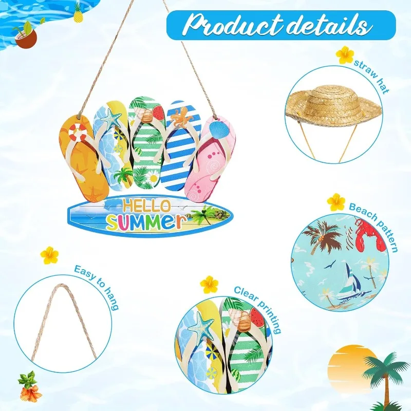 Summer Beach Goose Outfit Set, Fits 23 Inch Porch Goose Statue, Straw Hat, Tropical Shirt And 'Hello Summer' Sign Statue Porch, Courtyard, Lawn, Outdoor Decorations view 3
