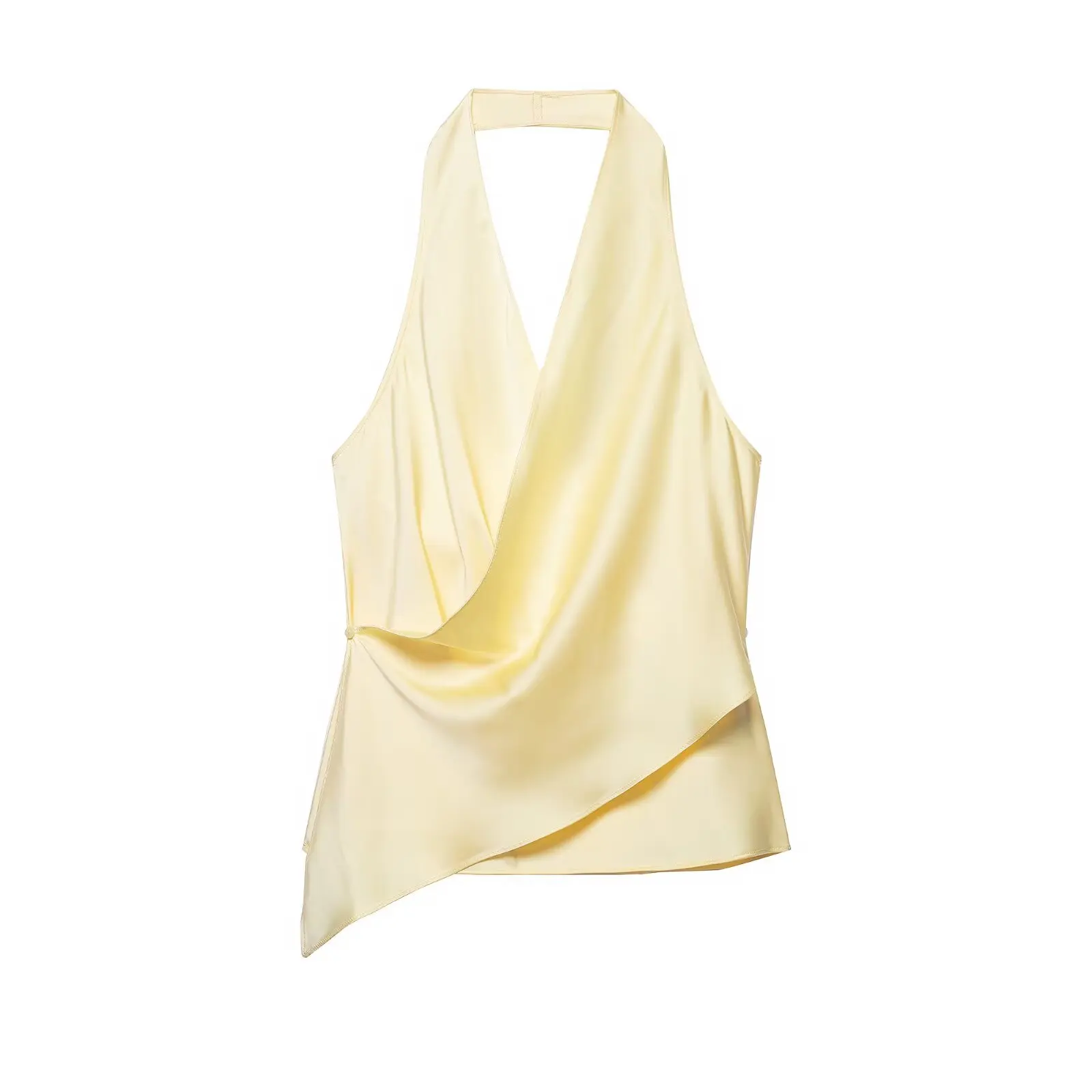 HH Damen Sommer Satin Neckholder-Top Damen Wickel-Bluse mit V-Ausschnitt und Rückenbindung Asymmetrische Bluse Niedliche Alltags- Urlaubs- und Geschäftskleidung – Detail 16