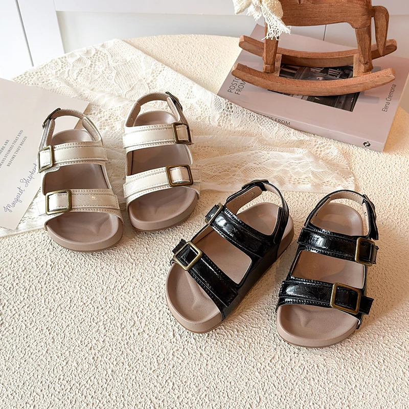 

Boys Girls Flats Sandals with Double Buckle Non-Slip Open-Toe Kids Summer Beach Shoes Kids Casual Sandals Classic Simple Style