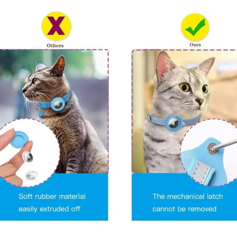 Pet Locator Collar Small Cat and Dog Tracking Anti Loss Locator Adjustable Telescopic Pet Leather Case Collars