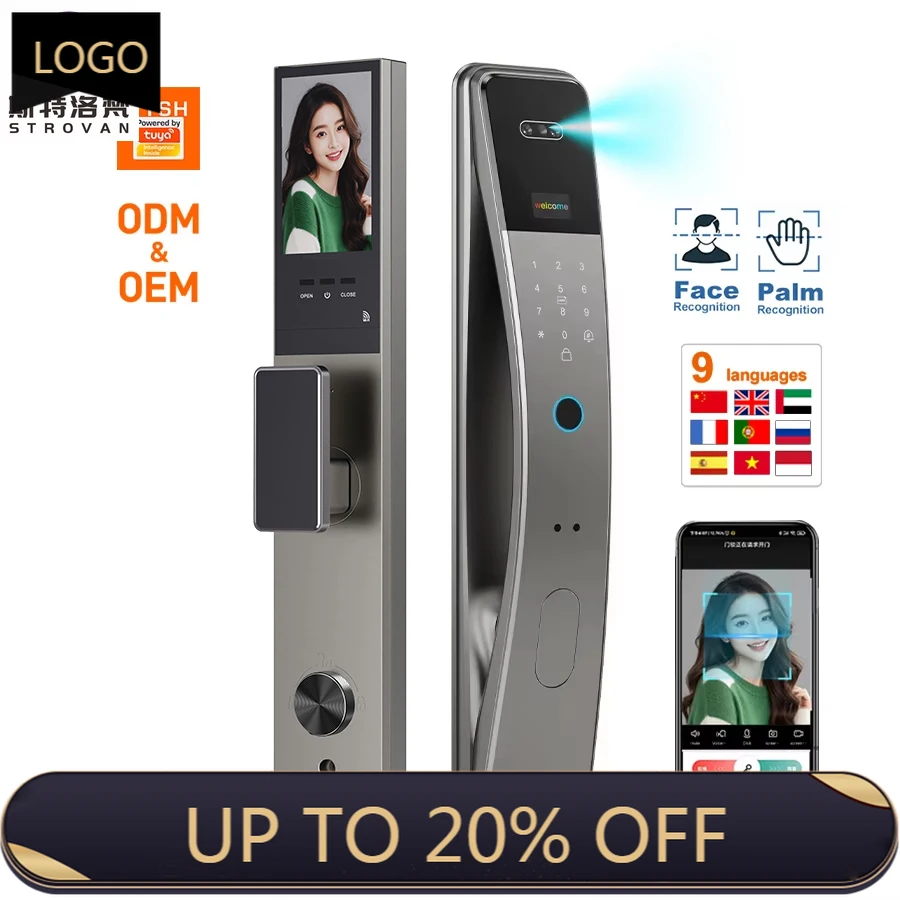 

STLF Tuya App Video Intercom Electric Digital Fingerprint Automatic Wifi Biometric Smart Door Lock With and Doorbell