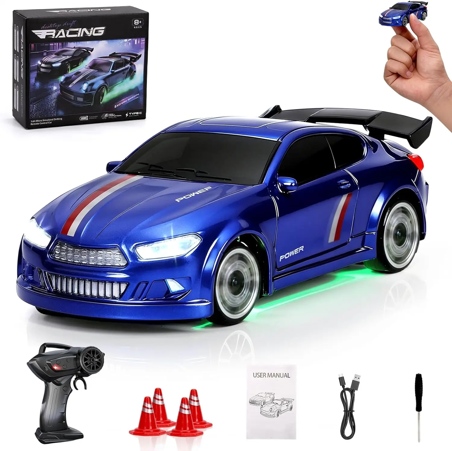 

Mini RC Drift Car 1/64, Micro Remote Control Car with Led Lighting & Adjustable Dual Speed Modes, 2