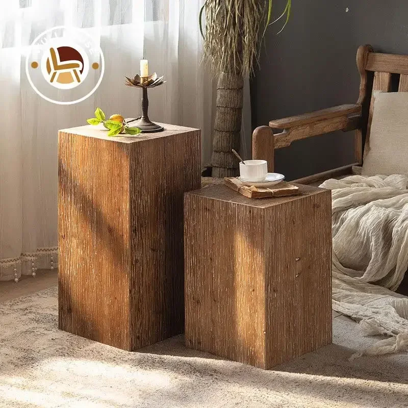 

2024 Vintage Small Tea Table Sofa Side Table Square Corner Table Household Low Wooden Pier New