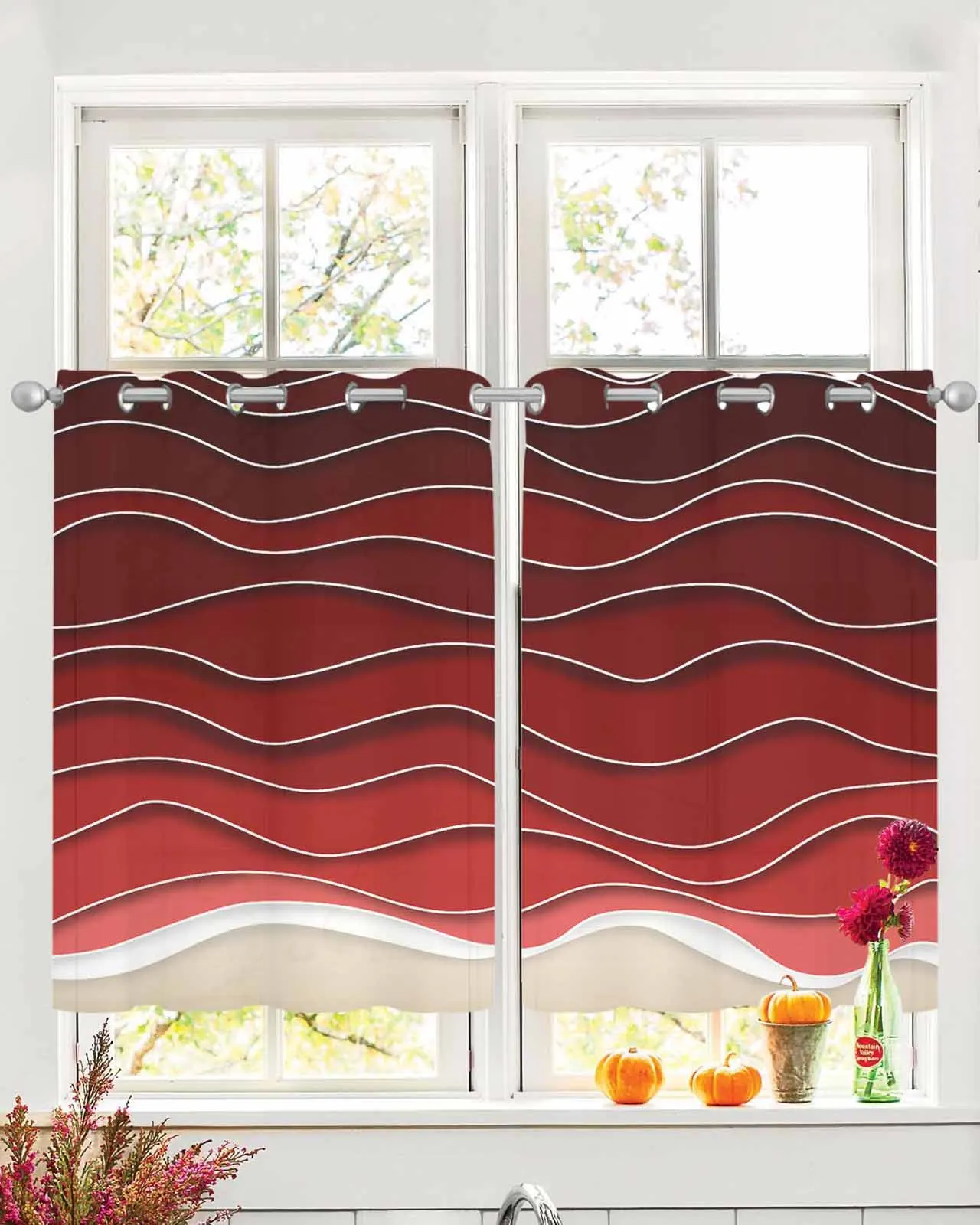 

Abstract Red Beach Gradient Sheer Curtains For Living Room Window Transparent Voile Tulle Curtain Cortinas Drapes Home Decor