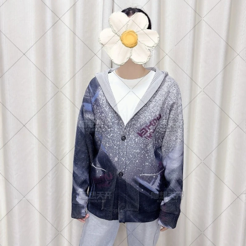 Sylus Costume Game Love and Deepspace Cosplay Purple Knitted Cardigan Hooded Sweater Casual Wear for Women Men view 2