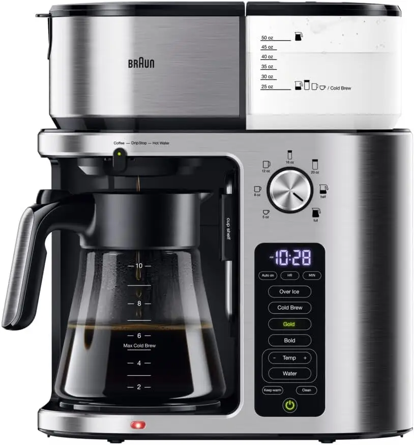 

Coffee Maker, MultiServe Plus 10- Cup Pod Free Drip Coffee Maker, 7 Brew Sizes/Hot & Cold Brew & Hot Water for Tea, KF9370SI