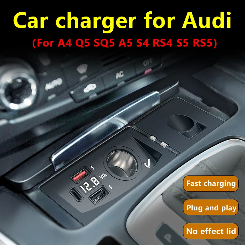 For Audi A4 B8 A5 A4 Allroad S4 RS4 Q5 SQ5 8R S5 RS5 Car Charger USB Fast Charging Cigarette Lighter Splitter QC3.0 Type-C PD2.0