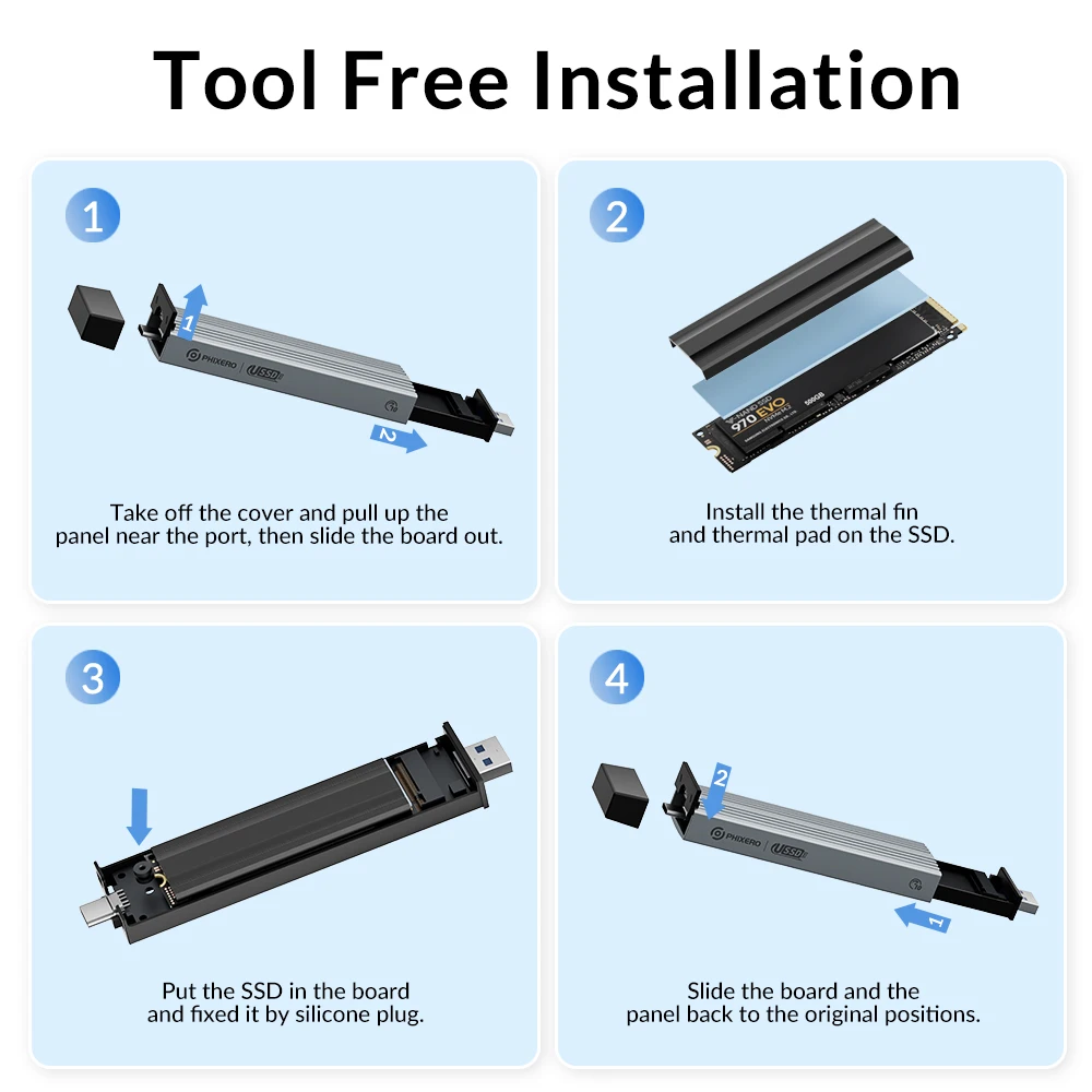 PHIXERO Dual protocs M.2 NVME NGFF SATA Enclosure USB A Type C SSD custodia per disco rigido HD esterno M2 Gen2 Storage Box per Laptop