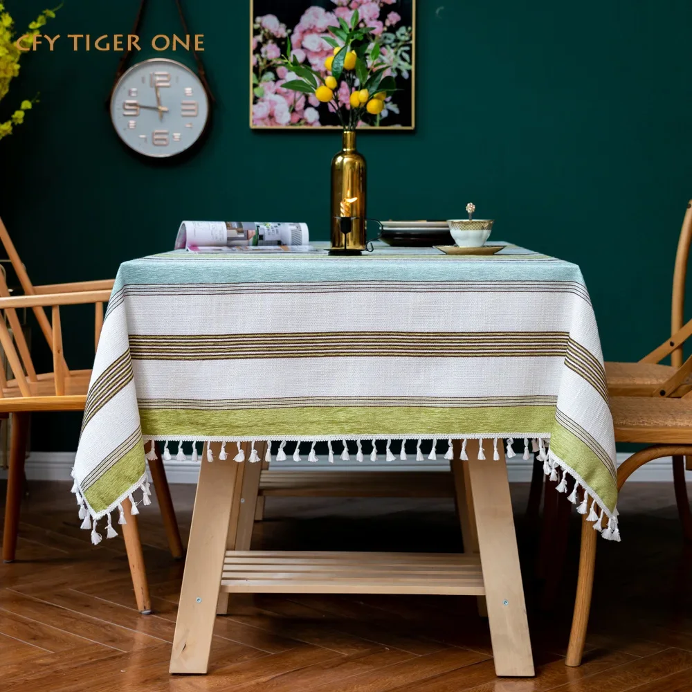 cotton linen Nordic striped Tablecloth Antifouling Rectangular Tablecloth Washable Oil Resistant Coffee Table Mat Table Cover