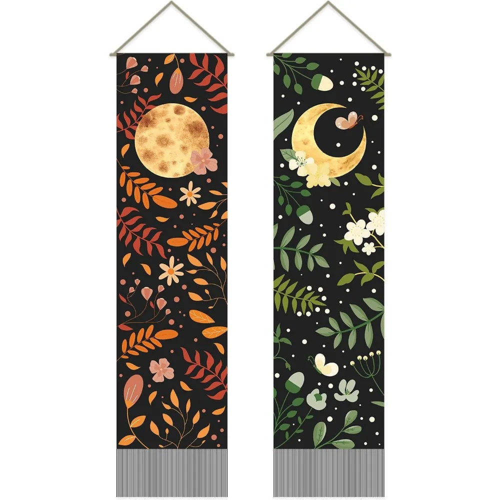 2 יחידות טפסרי פרחים ועלים טפסרי שמש וירח טפסרי פסיכדלי ארוך טפסרי אנכי תליית קיר ערכת יצירה בוטנית