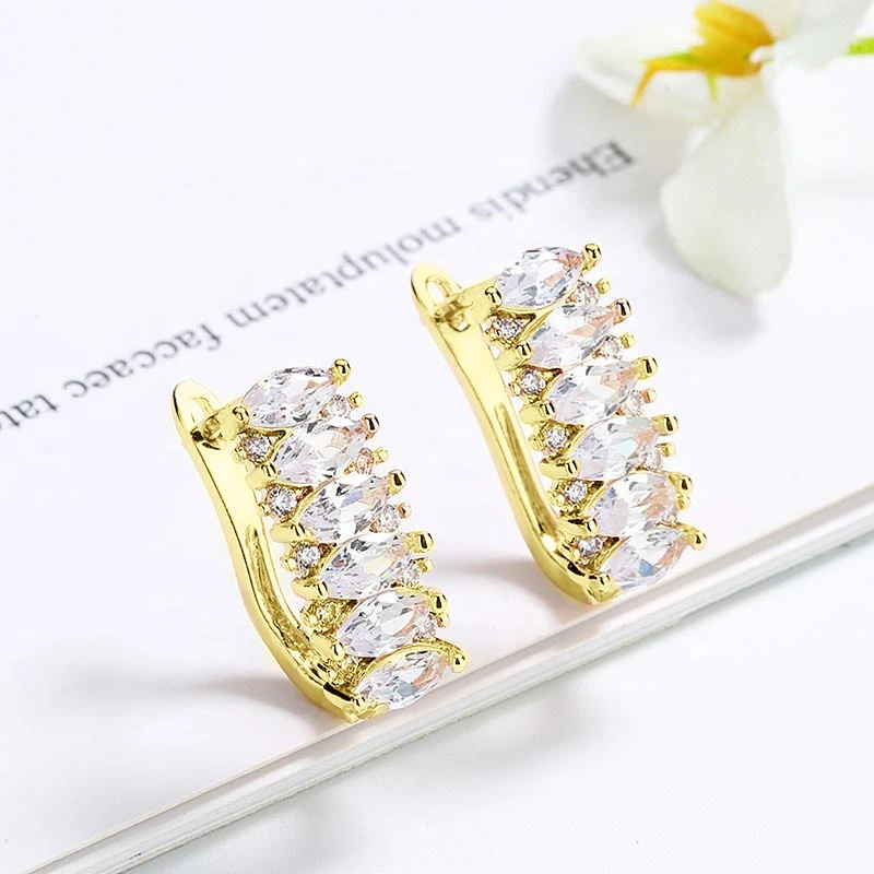 

Silver Tone Marquise Moissanite Clip-On Earrings Stacked Cuff Earrings Copper Statement Jewelry for Office & Party