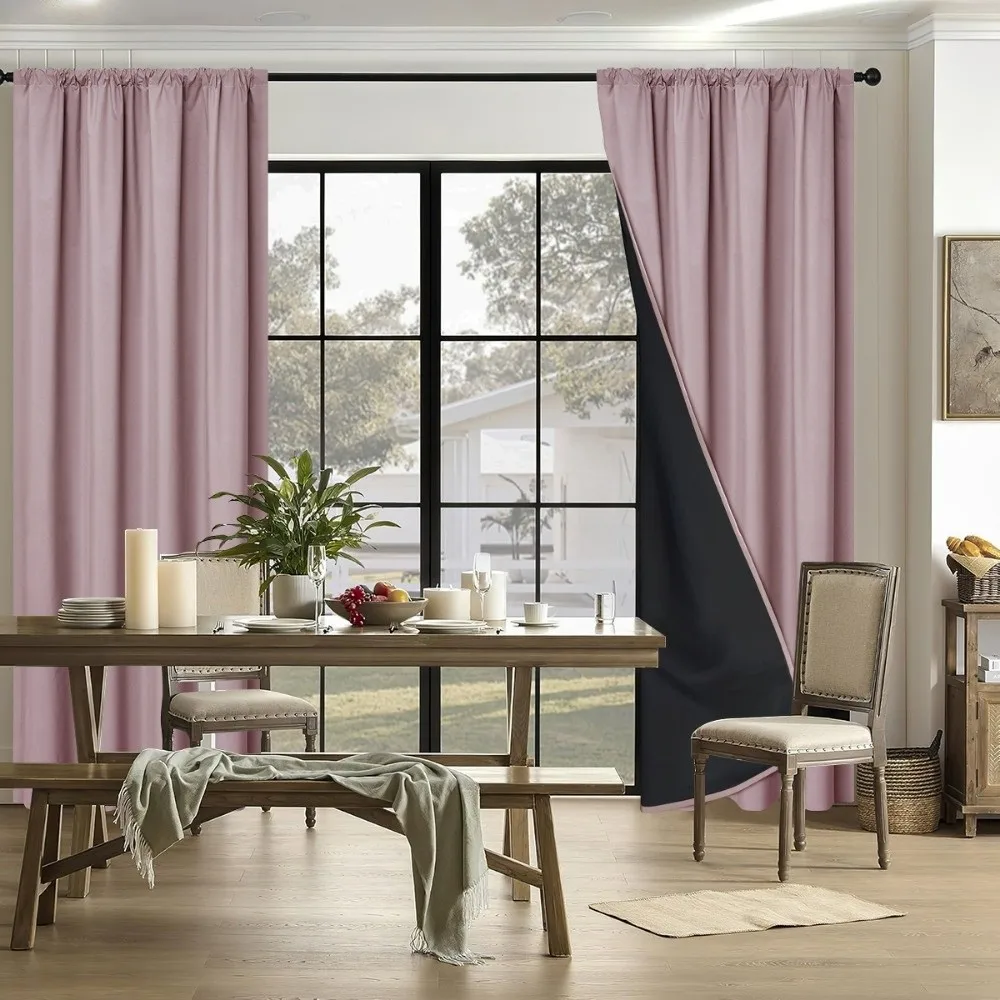 Sunshade Blackout Curtain Coated Lining with Rod Pocket Window Curtain Easy To Stall 100 x 200cm Curtains for Bedroom
