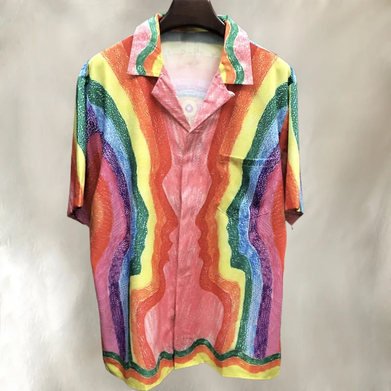 

Summer Colourful Print Contrast Short-sleeved Men Shirt Casual Men Streetwear Camisa Fashion Masculina Shirt Tops Moda Hombre