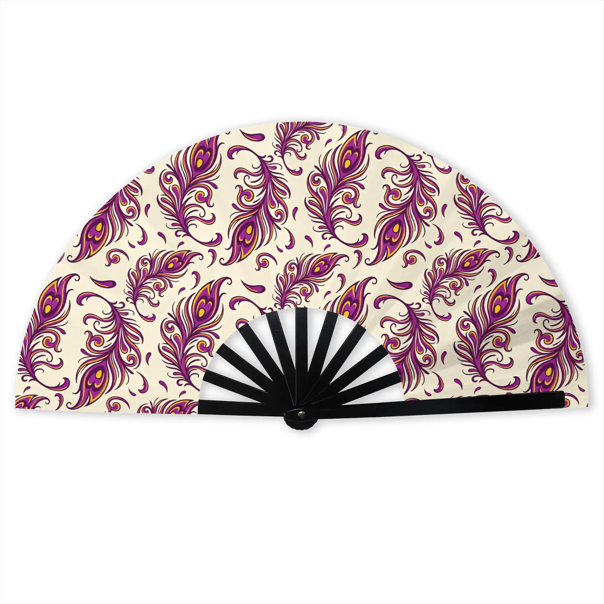 Peacock Feathers Seamless Pattern Hand Fan Promotional Gift Party  Durable Folding Fans Novelty Bulk Pack Fan