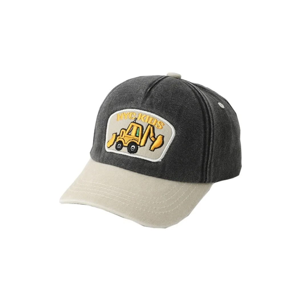 

Cute Adjustable Peaked Cap Color Matching Washed Color Sun Hat Cartoon Excavator Baseball Cap Outdoor