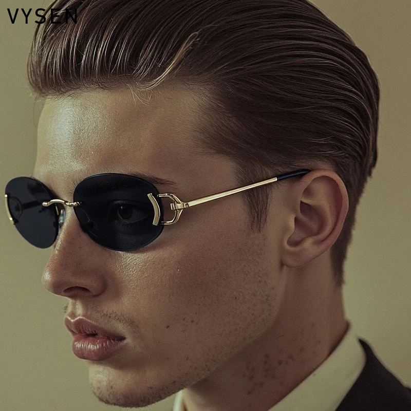 

Punk Small Frame Oval Sunglasses Men 2025 Luxury Brand Vintage Trendy Metal Rimless Outdoor Sun Glasses For Male Shades UV400
