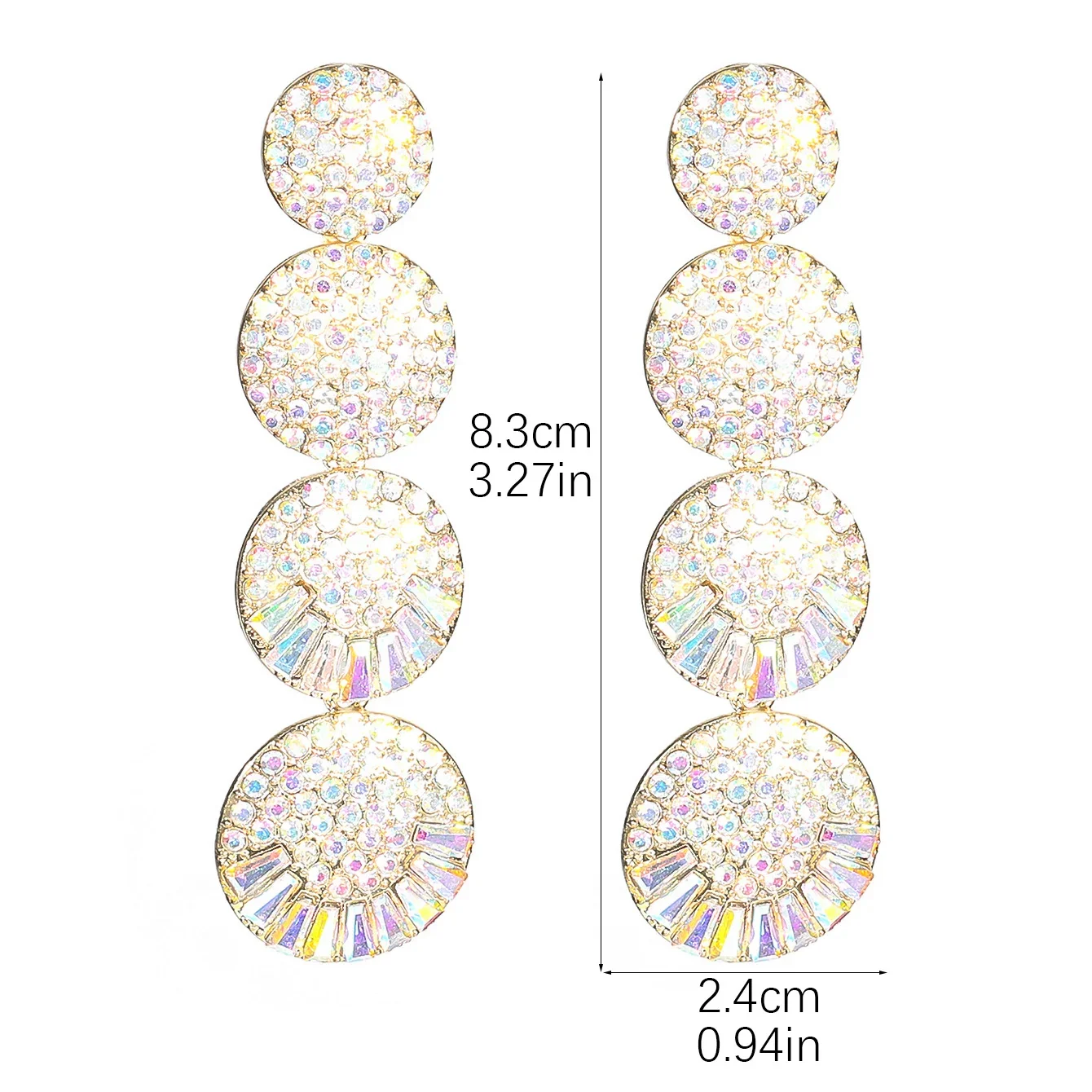 Fashion colorful full of diamonds multi-layer geometric round long earrings personalized light luxury simple versatile earrings